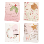 Vianočná papierová taška 115x145mm textilné ušká vo farbe tašky mix 4 ružových motívov bez možnosti